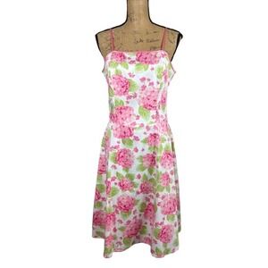 Cato Pink Hydrangea Retro A-Line Dress White Pink Feminine Garden Party Size 10